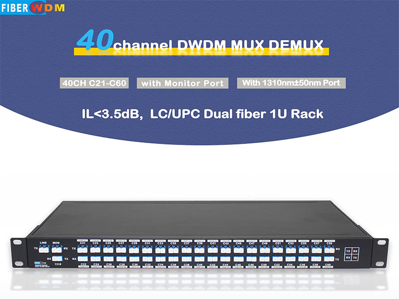DWDM MUX DEMUX 40 canali C21-C60 doppia fibra LC/UPC 1U rack
